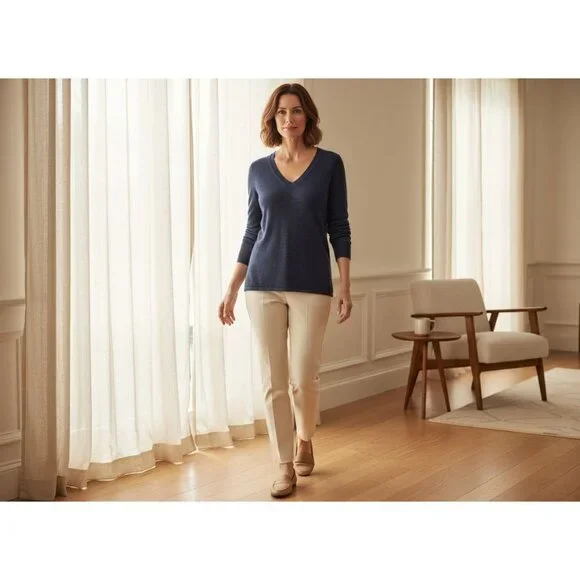 J.JILL Classic Navy V-Neck Lightweight Knit Sweater - Picture 3 of 13